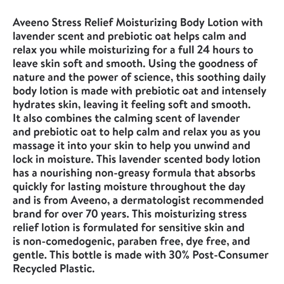 🔮3/$15 Aveeno Stress Relief Moisturizing Lotion with Lavender Scent - Picture 7 of 8
